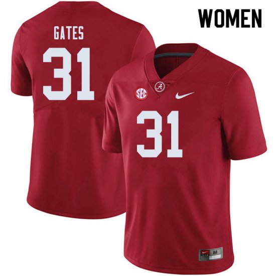 NCAA Women's Alabama Crimson Tide #31 A.J. Gates Stitched College 2019 Nike Authentic Crimson Football Jersey TE17R72XX